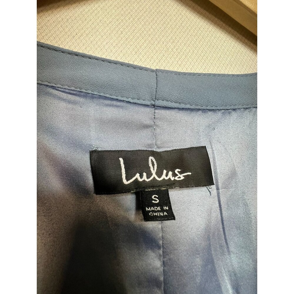 Lulus Womens Wrap V Neck Maxi Dress Short Sleeve Cold Shoulder Size S Dusty Blue - Picture 3 of 12